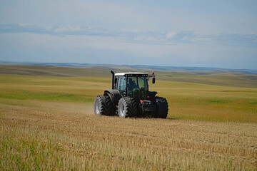 Obraz premium Tractor working in a large agricultural field