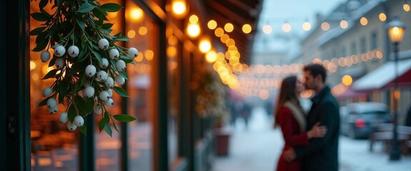 Obraz premium Kiss under the mistletoe