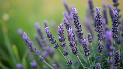 Obraz premium Elegant Lavender Flowers, Close-Up of Blooming Purple Lavender Blossoms in a Tranquil Garden Setting