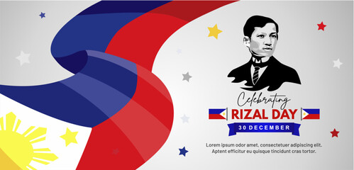 Happy Rizal Day 2024 Background, Banner, Vector Illustration, Greeting Card, Poster and Social Media. Philippines National Hero Day Copy Space Template