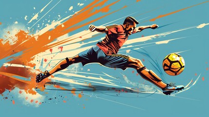 Obraz premium Dynamic Soccer Player in Action: A Vibrant Illustration