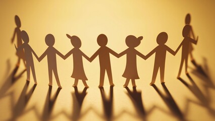 Paper People Chain, Arch of Unity, Warm Gradient Background, Shadow Play Illustration