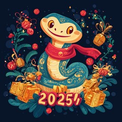 lucky snake 2025 new year for printing