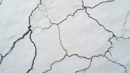 Obraz premium High-Resolution Texture of White Cracked Cliff Face, Detailed Aerial View of Dry, Weathered Rock Surface with Numerous Cracks and Crevices