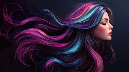 Vibrant Colorful Hair Woman Portrait: A Digital Fantasy Art