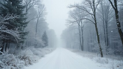 Fototapeta premium West Virginia Winter Blizzard, Snow Covered Trees and Foliage on a Snowy Road