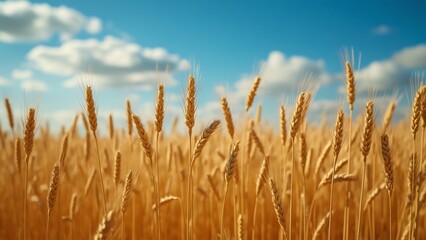 Golden Wheat Field Under a Sunny Blue Sky, A Stunning Rural Landscape Photograph