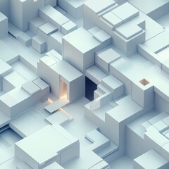 Exploring the Intricate Geometry of a Futuristic Architectural Landscape Filled With Layered White Structures and Hints of Warm Light