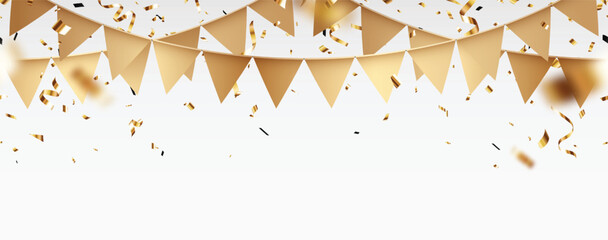 Festive flag garlands with confetti, seamless pattern © radenmas