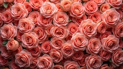Fototapeta premium Aerial View of a Massive Pile of Coral Roses, Valentine's Day Floral Background