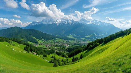 Stunning Panoramic View, Carpathian Mountains, Green Hills, and Charming Village - Summer Landscape Photography