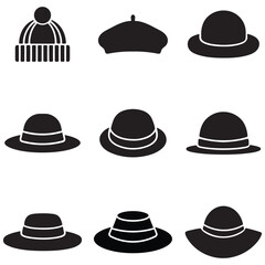 hat set silhouette vector