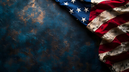 Weathered Flag Draped on Dark Textured Background