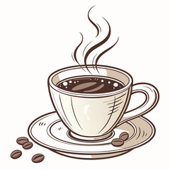 Cup of coffee with beans vector illustration