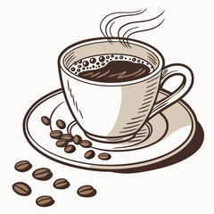 Obraz premium Cup of coffee with beans vector illustration