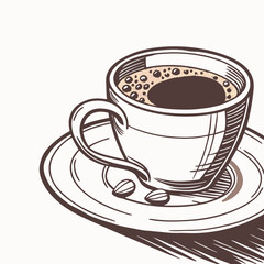 Cup of coffee with beans vector illustration