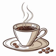 Cup of coffee with beans vector illustration