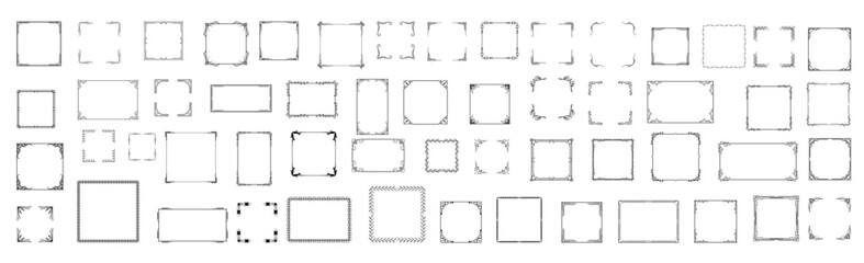 Big set black simple line frame collection doodle square floral frame elements vector design style.