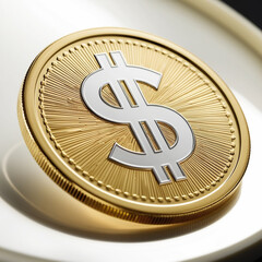 A pretty coin with dollar sign on it on white background 