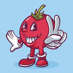 Cute Tomato Mascot Hand Drawn Illustration