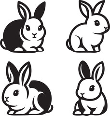 Fototapeta premium A clean, black-and-white vector illustration of a rabbit, ideal for logos, designs, and branding. Scalable and versatile, perfect for creative projects and animal-themed graphics.