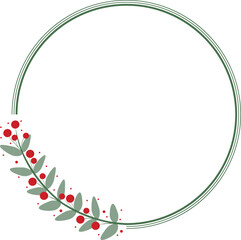 Circle Border Frame Or Wreath Decorated With Red Cherry And Green Leaves