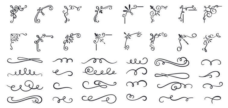 Vintage calligraphic elements. Decorative frames, florish deviders, borders. Vector