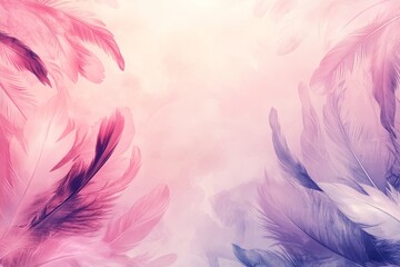 Obraz premium Soft pink feather texture background with light pastel pattern, romantic design concept, empty space banner for design or celebration.