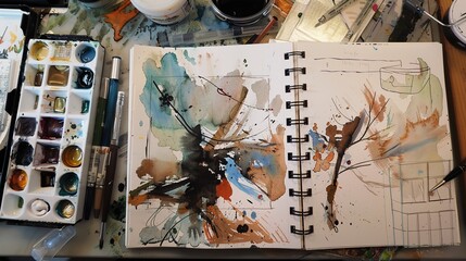 Art Notebook with Watercolor Paint - a creative and inspiring visual. The combination of an art notebook and vibrant watercolors evokes imagination and artistic expression.