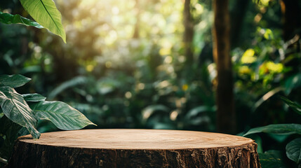 Forest log surrounded by lush greenery in bright natural light