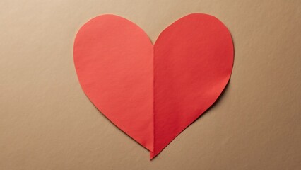 Fototapeta premium Minimalist Red Paper Heart on Brown Craft Paper Background, Valentine's Day Design Element