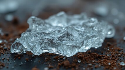 Macro Close-up, Intricate Transparent Ice on Dark, Textured Background