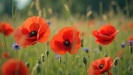 Obraz premium Vibrant Red Poppies in Full Bloom, Memorial Day Remembrance