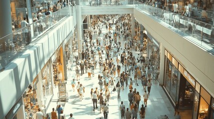 a large group of people walking around a mall