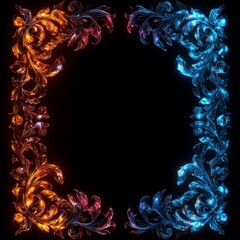 Glowing Floral Frame Design With Opposing Colors