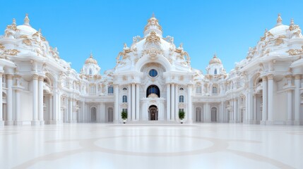 Obraz premium Elegant white palace with intricate architecture and blue sky.