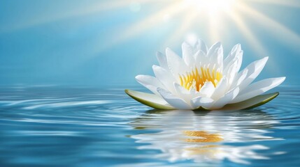 A white lotus flower, symbolizing purity and enlightenment, sunny
