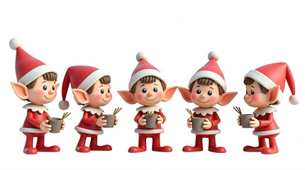 Obraz premium Cute Christmas Elf Characters in Santa Hats Illustration with Transparent Background for Holiday Designs