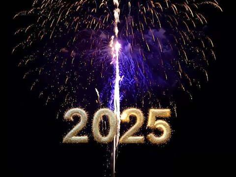 new year 2025 fireworks. 4k, high Mbps, 60fps