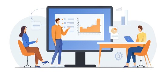 Business Presentation with Data Visualization on a Large Screen