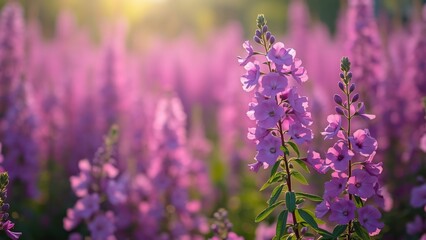 Naklejka premium Stunning Spring Phlox Field, Macro Photography of Delicate Purple Flowers in Vibrant Grassland