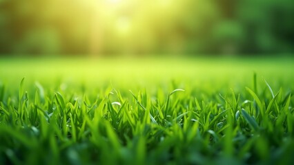Vibrant Green Grass Close-Up, Lush Texture and Sunlight, Nature Background Image