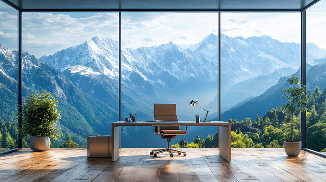 Scenic mountain room Online webinar Zoom meeting home office background