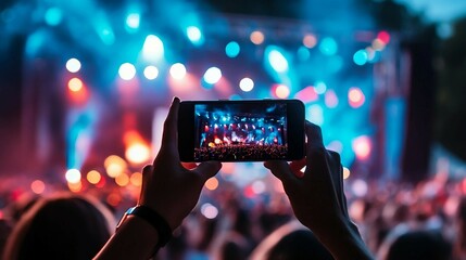 a person taking a picture of a concert with a cell phone