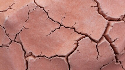 Fototapeta premium Macro Close-up, Pinkish-Red Stone Texture with Cracks - Top View, Detailed Macro Photography of Cracked Stone Surface