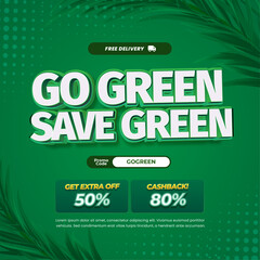 Go Green Sale discount deals Editable text green gradient plants halftone theme banner