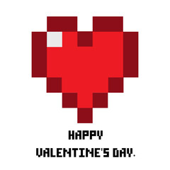 Obraz premium Heart Pixel art .Text of happy valentine's day on white background.