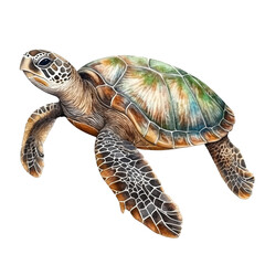 Sea turtle watercolor illustration isolated on transparent background