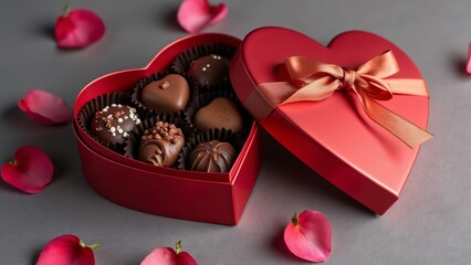 Heart-Shaped Red Box of Gourmet Chocolates, Valentine's Day Gift, Top View