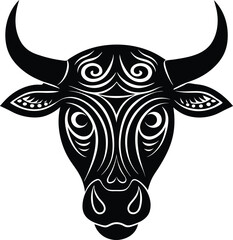 a bold and clean vector silhouette of a bull head